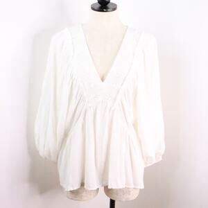 Maurices Women’s L White Boho Peasant Blouse Empire Waist Dolman Top